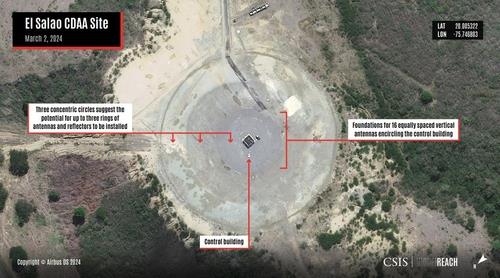 쿠바 엘 살라오에 설치된 중국 연계 의심 도청 기지 위성사진(3월 2일 촬영)