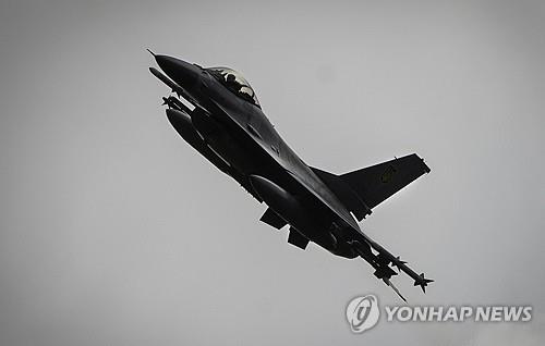 우크라이나 상공 비행하는 F-16 전투기