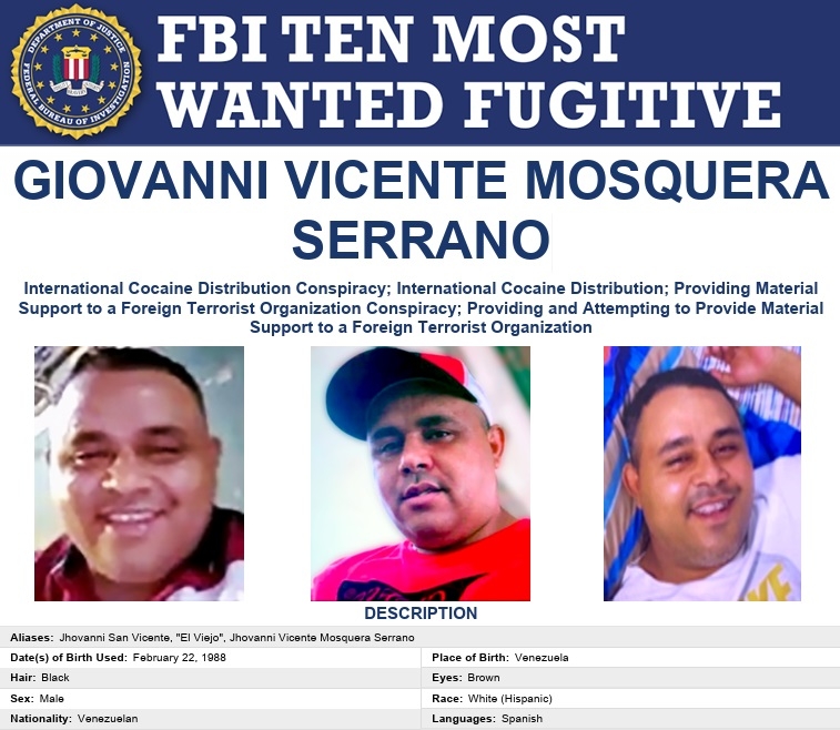 히오반니 비센테 모스케라 세라노에 대한 미 FBI 수배 명단