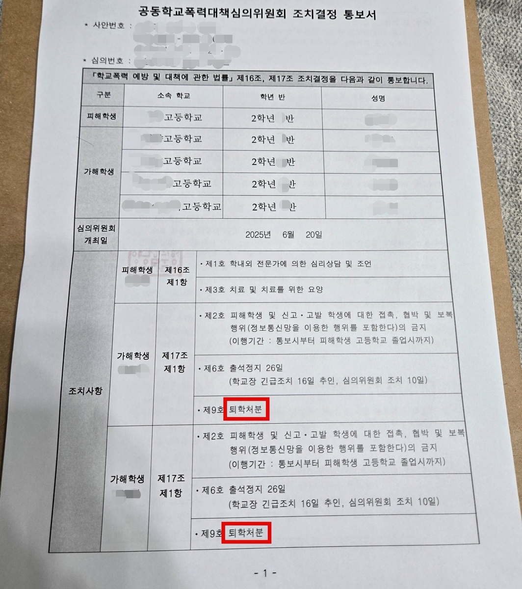수년간 동급생 집단폭행…학폭 가해 청양 고교생 4명 퇴…