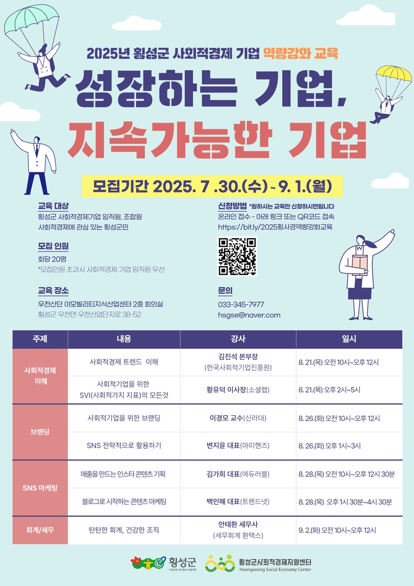 횡성군, 사회적경제기업 역량 강화…지속 가능 성장 지원