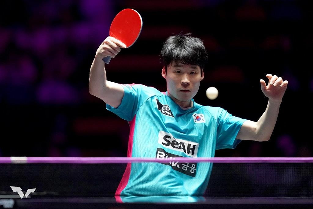 WTT 마카오 챔피언스에 출전한 장우진의 경기 장면