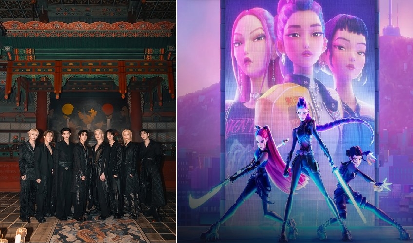 스트레이 키즈(좌)와 '케이팝 데몬 헌터스'(우)