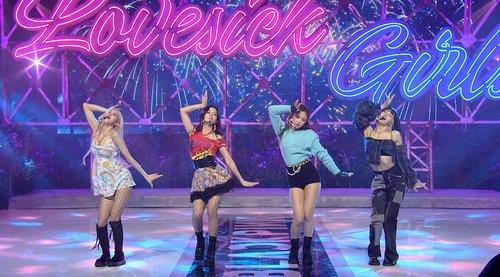 La foto, proporcionada por YG Entertainment, muestra al grupo femenino de K-pop BLACKPINK realizando una actuación de su canción "Lovesick Girls", el 21 de octubre de 2020 (hora estadounidense), en el programa de televisión estadounidense "Good Morning America". (Prohibida su reventa y archivo)