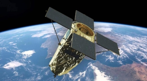 La imagen diseñada por ordenador, proporcionada, el 22 de enero de 2021, por el Ministerio de Ciencia y TIC, muestra el nuevo satélite de tamaño medio de Corea del Sur, que será lanzado, el 20 de marzo, en Kazajistán. (Prohibida su reventa y archivo)
