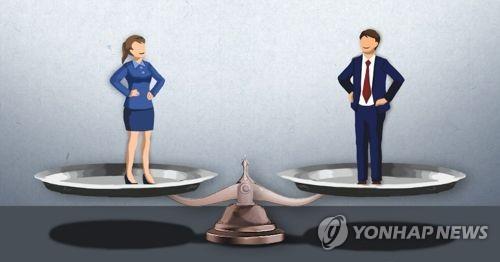 La imagen ilustrada muestra a una mujer y un hombre en una balanza, retratando la igualdad de género.