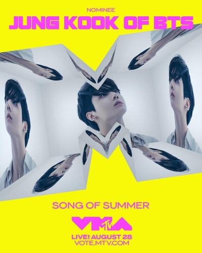 La imagen, capturada de la cuenta oficial de Twitter de los VMA 2022 de la MTV, muestra a Jungkook, de BTS, quien recibió la nominación a canción del verano para el evento. (Prohibida su reventa y archivo)