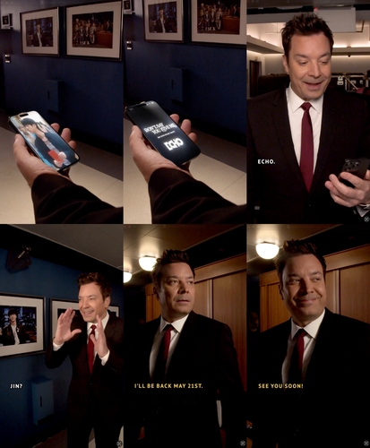 La imagen compuesta, proporcionada, el 15 de mayo de 2025, por BigHit Music, muestra escenas de un adelanto de la aparición de Jin, de BTS, en el programa estadounidense "The Tonight Show Starring Jimmy Fallon". (Prohibida su reventa y archivo)