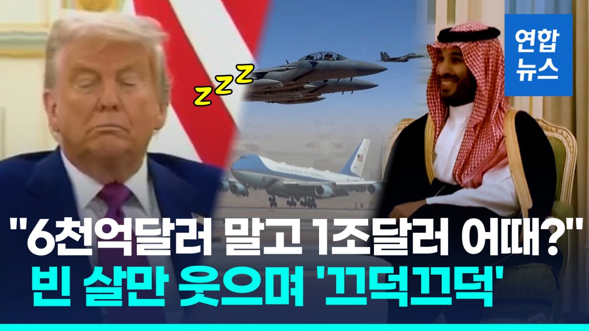 [영상] F-15, 에어포스원 호위…빈 살만, 두손 악수로 트럼프 극진 환대