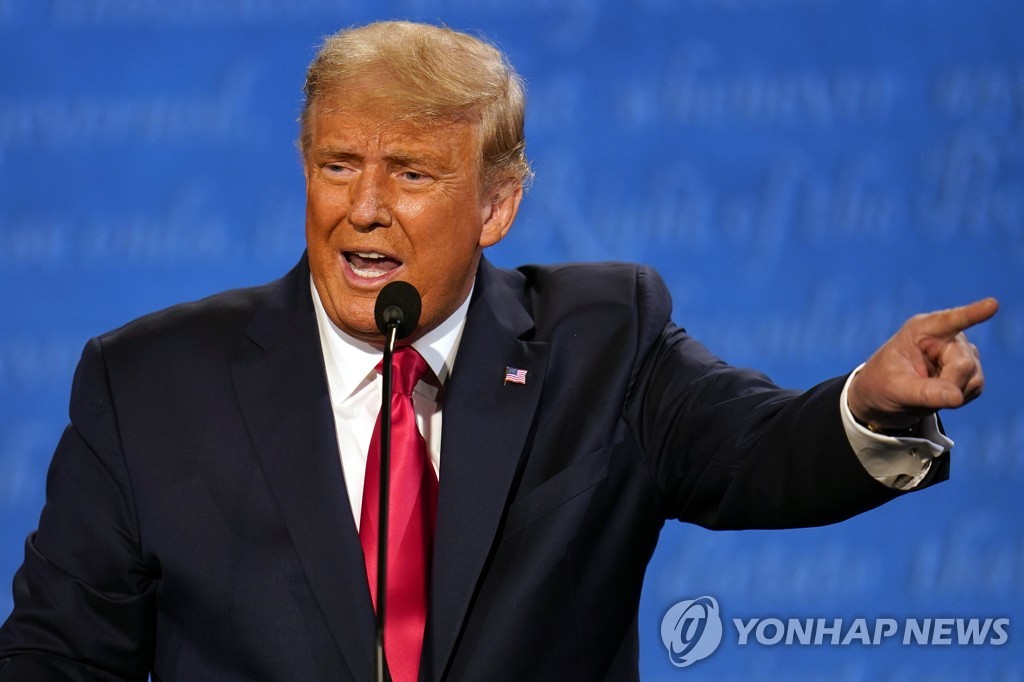 In the AP photo, U.S. President Donald Trump is seen speaking during the second and final presidential TV debate with Democratic candidate Joe Biden held on Oct. 22, 2020. (Yonhap)