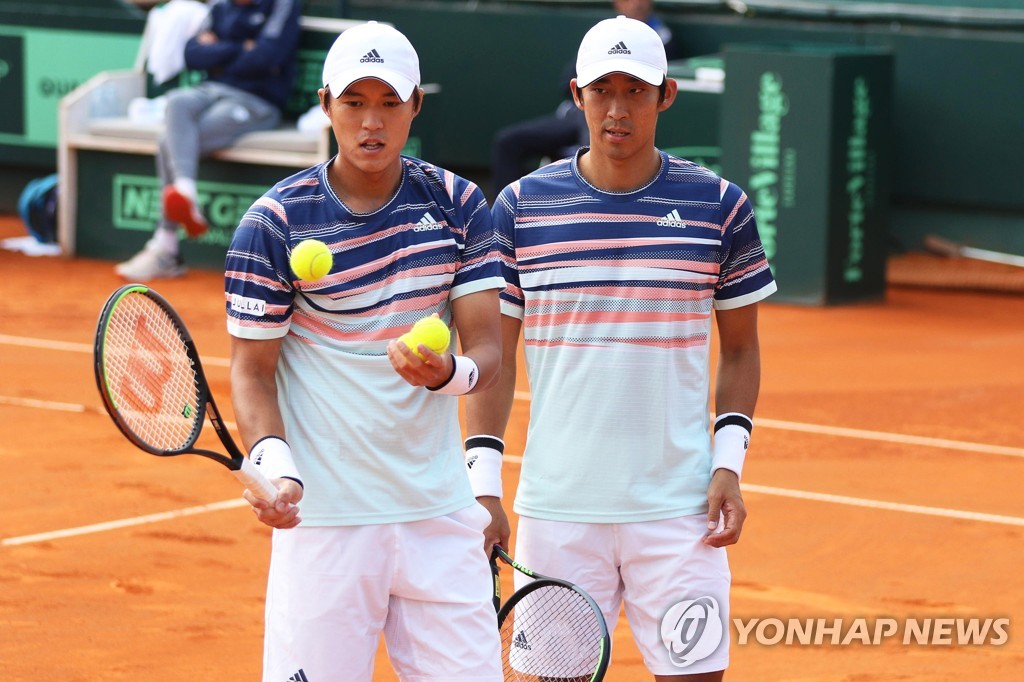 Nam Ji-sung (left) and Song Min-gyu who participated in the Davis Cup in March 2020. 