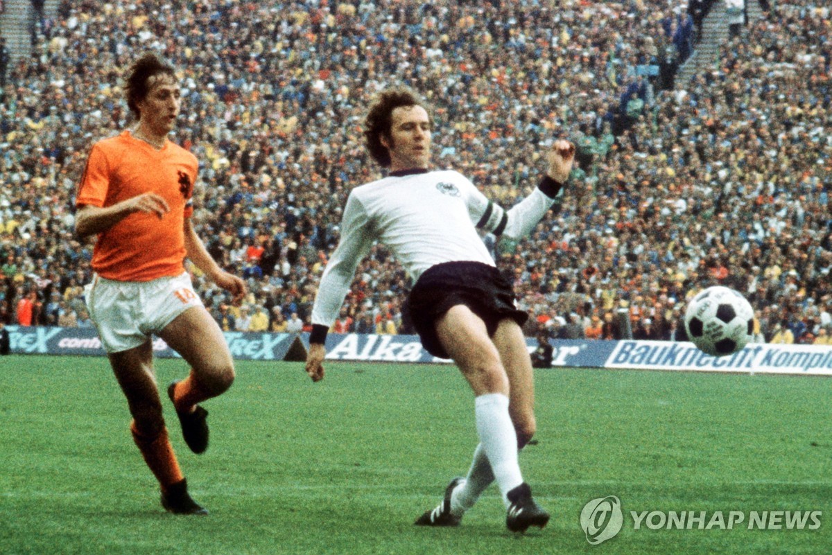 1974년 서독 월드컵 결승전에서 크라위프(왼쪽)와 베켄바워