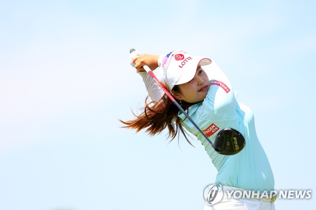 In this Getty Images file photo from June 26, 2022, Choi Hye-jin of South Korea tees off on the 16th hole during the final round of the KPMG Women's PGA Championship at Congressional Country Club in Bethesda, Maryland. (Yonhap)