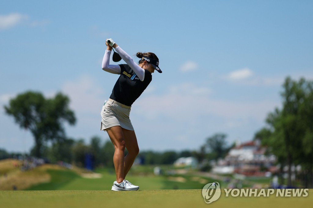 In this Getty Images photo, Chun In-gee of South Korea tees off on the 15th hole during the final round of the KPMG Women's PGA Championship at the Congressional Country Club's Blue Course in Bethesda, Maryland, on June 26, 2022. (Yonhap)