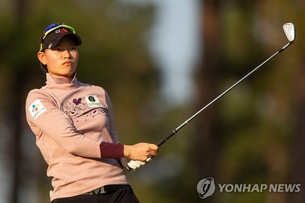 In this Getty Images photo, Park Kum-kang of South Korea watches her tee shot on the 17th hole during the sixth round of the LPGA Q-Series at Highland Oaks Golf Club in Dothan, Alabama, on Dec. 9, 2022. (Yonhap)