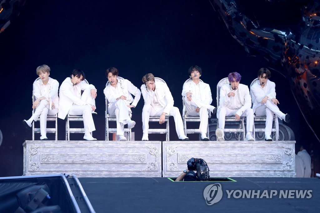 This photo of BTS performing at Wembley Stadium in London on June 1, 2019 is provided by Big Hit Entertainment. (Yonhap)