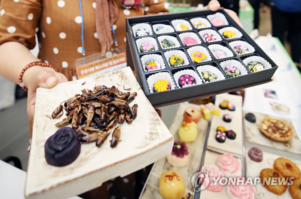 This file photo taken in Seoul on June 4, 2019, shows samples of snacks made with insects. (Yonhap)