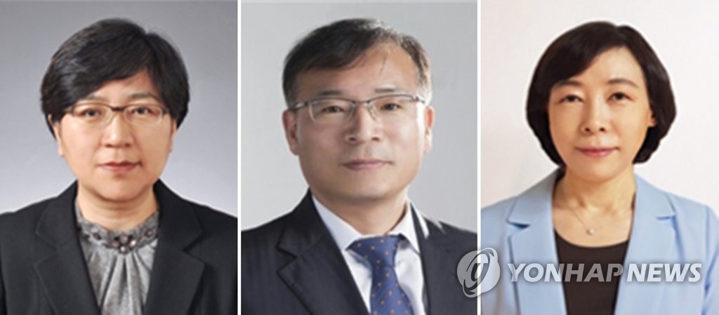 From left are Jeong Eun-kyeong, named as chief of the Korea Disease Control and Prevention Agency; Kang Do-tae, tapped as the second vice minister of health and welfare; Kim Kyoung-seon, picked as vice gender equality and family minister, in photos provided by Cheong Wa Dae. (PHOTO NOT FOR SALE) (Yonhap)