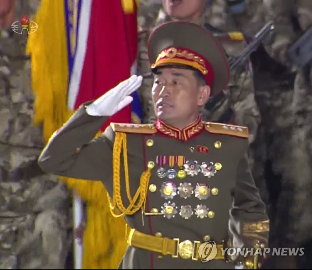 North Korean three-star Gen. Kim Jong-gil, in this image captured from the North's Korean Central TV Broadcasting Station on Oct. 14, 2020, leads a march by the strategic forces at the military parade in Pyongyang to mark the 75th founding anniversary of its ruling Workers' Party on Oct. 10. He appears to have been promoted as the new commander of the strategic force, which is in charge of the country's missile development. (For Use Only in the Republic of Korea. No Redistribution) (Yonhap)