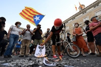 스페인 국왕 사진 불태우는 왕정 반대 시위대