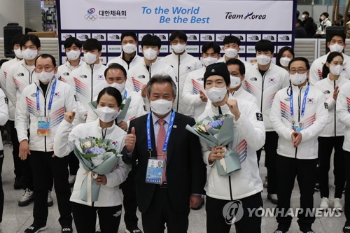 韓国選手団が笑顔の帰国