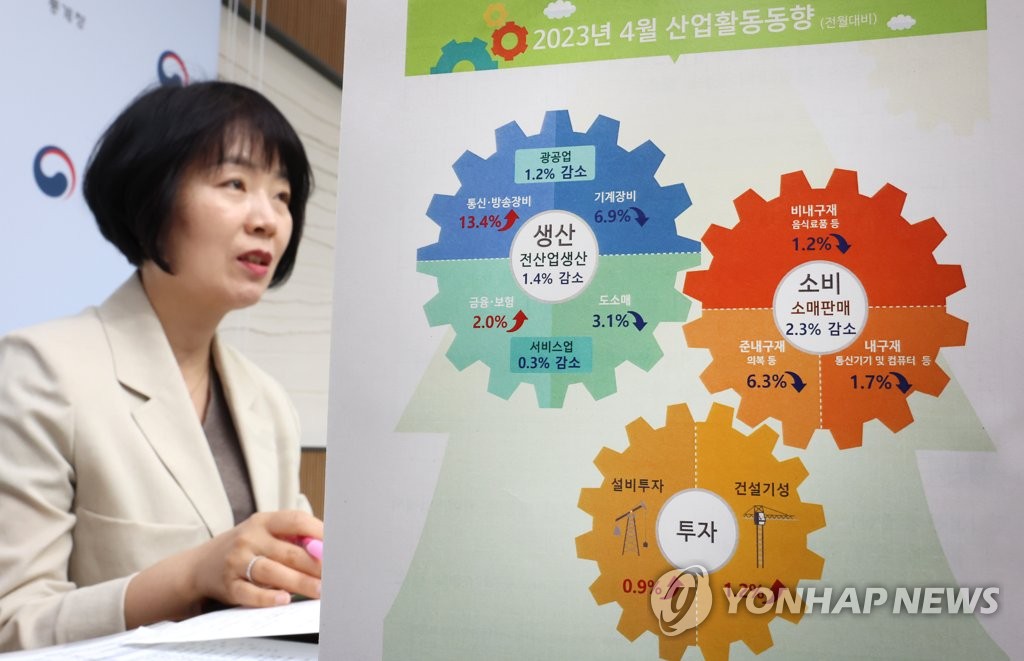 An official from Statistics Korea holds a press breifing in the central city of Sejong on May 31, 2023. (Yonhap)